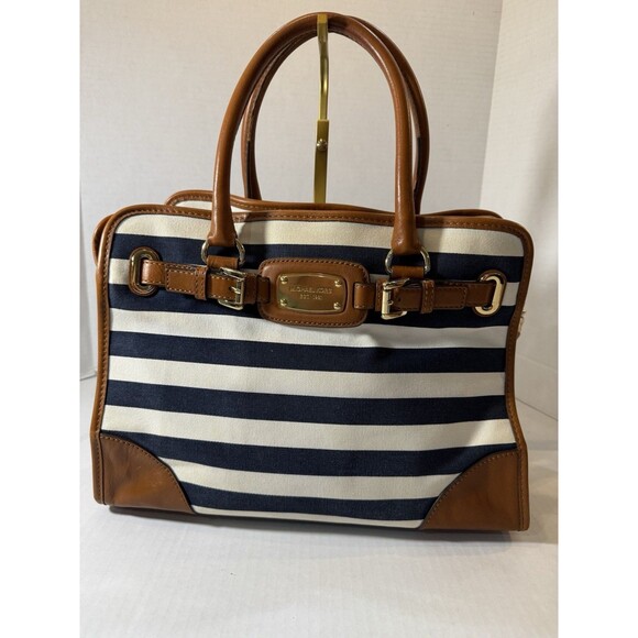 Michael Kors Hamilton Striped Canvas Large Tote Satchel 35S3GHMT3R - Picture 2 of 16